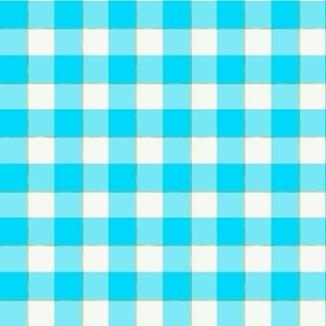 Gingham Check with Gold Stripe - Cyan Blue 