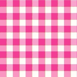 Gingham Check with Gold Stripe - Rose Pink and White
