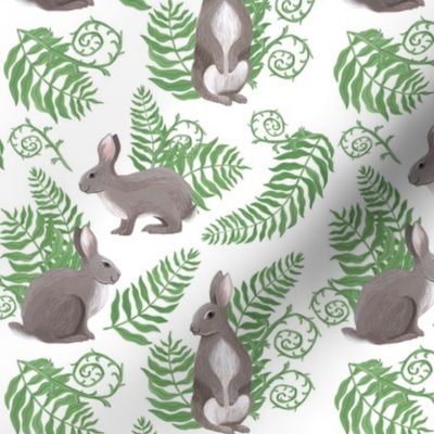 Rabbits and Ferns - White