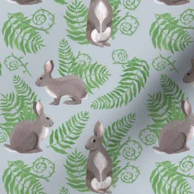 Rabbits and Ferns - Blue