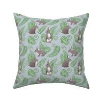 Rabbits and Ferns - Blue