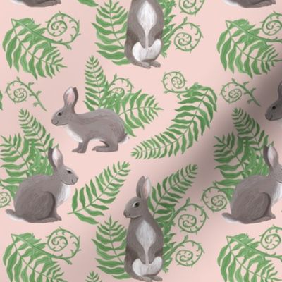 Rabbits and Ferns - Pink