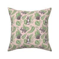 Rabbits and Ferns - Pink