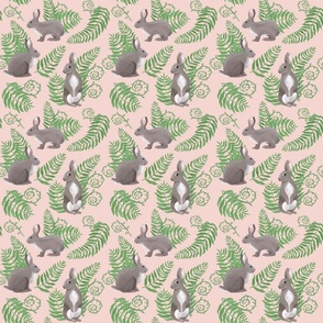 Rabbits and Ferns - Pink