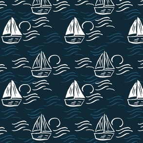 Midnight Sailing Block Print Hero - Small Scale