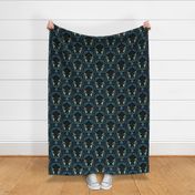 Pocket for baby seahorses - colourful pregnant male seahorse  damask - blue, green on black - small