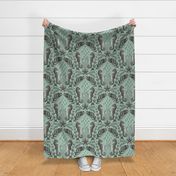 Pocket for baby seahorses - pregnant male seahorse  damask - warm grey on dusty green - large