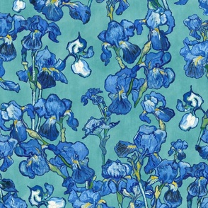 Vincent Van Gogh Irises on turquoise background 