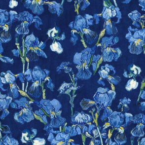 Vincent Van Gogh Irises on royal blue background 