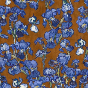 Vincent Van Gogh Irises on sepia brown background 