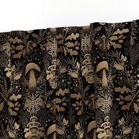 Mushroom forest damask pattern black and gold 