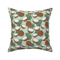 Coconut jungle and palm leaves garden tropical summer fruit island vibes mint green