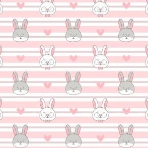 Rabbits hearts on stripes