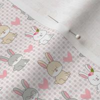 Rabbits and hearts on polka dot