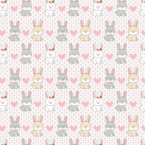 Rabbits and hearts on polka dot