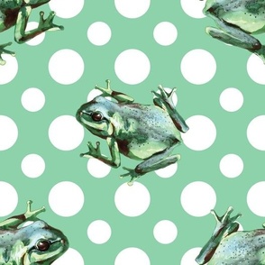 (large) Frogs on a green background with white dots