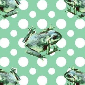 (small) Frogs on a green background with white dots