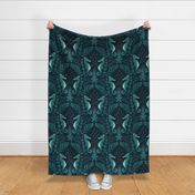 Pocket for baby seahorses - teal green pregnant male seahorse  damask - dark inky teal - large