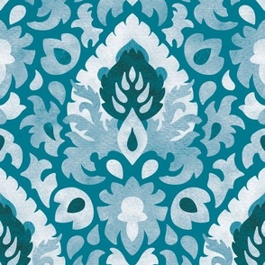 (large) Polish folk flowers - teal