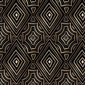 Bohemian hand drawn tiled geometric pattern black and gold 