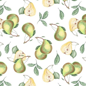 Pear Watercolor - White Background Color