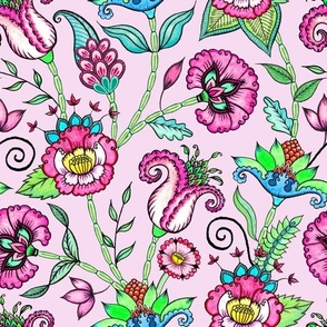 Indian Block Print Style Florals (pink)
