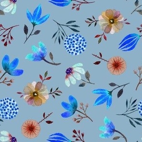 Watercolour Loose Florals (smoky blue)