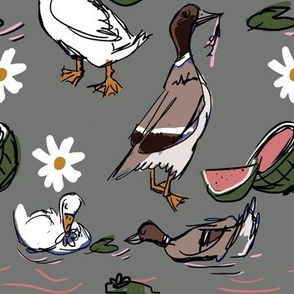 Ducks for me pattern in grey BIG scale