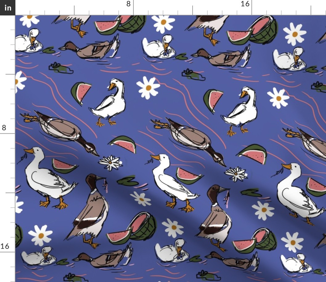 Ducks for me pattern in peri blue BIG scale