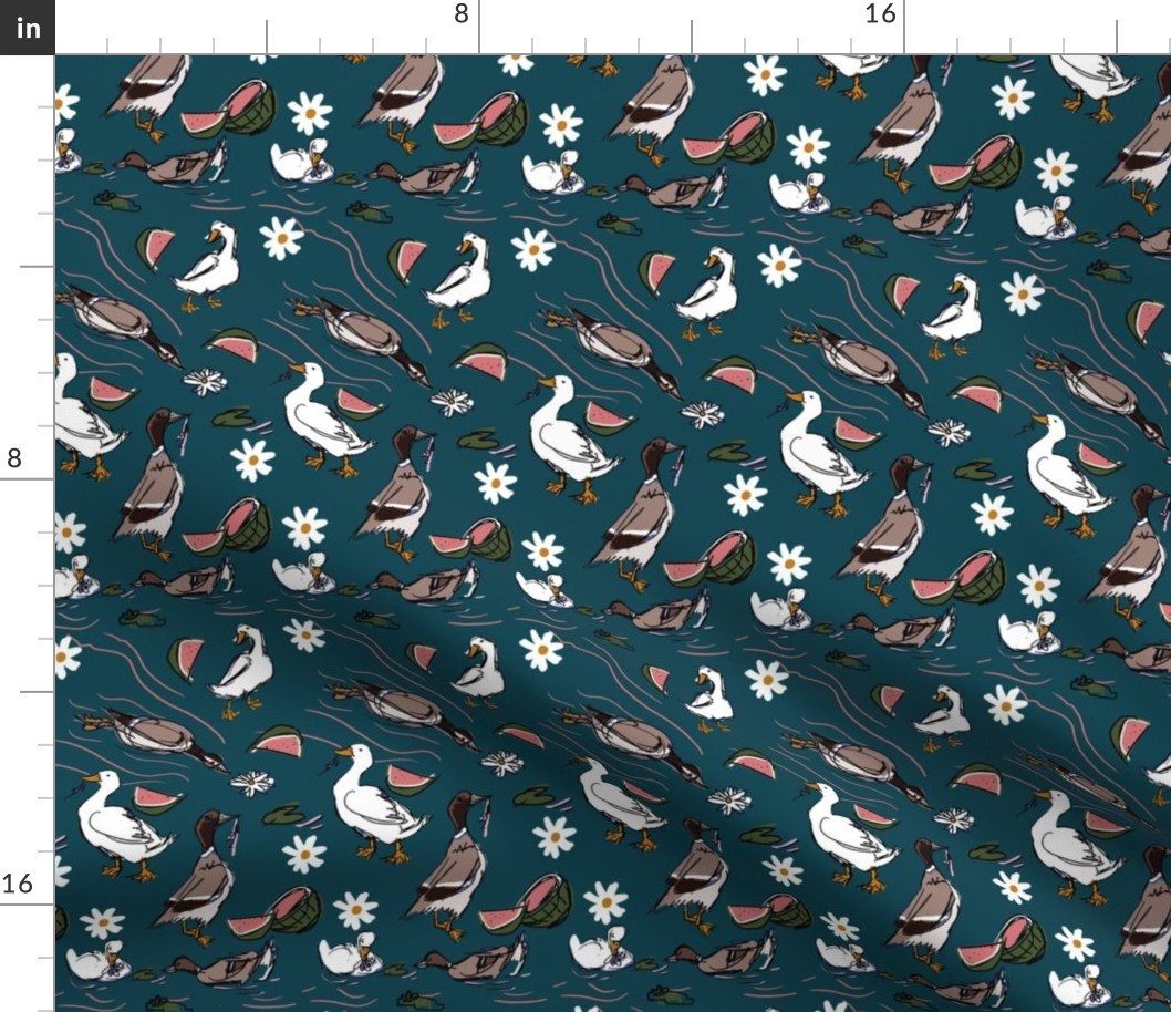 Ducks for me pattern in teal SMALL