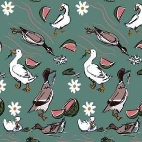 Ducks for me pattern in teal SMALL