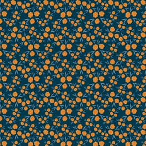 Folk Flora-Fluttering Marigolds- Navy 600px