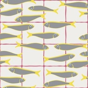 Gray fishes on a tiled background