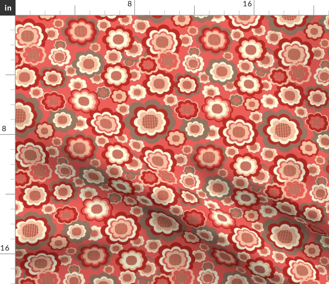 Retro Floral Pocket 12 Match, watermelon and poppy red, 8 inch