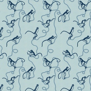 MONKEY BUSINESS - VINTAGE BLUE ON MULBERRY PAPER