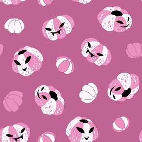 (large) Spooky pumpkins dark pink background