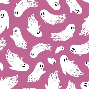 (large) Friendly ghosts dark pink background
