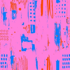 Paint Drips - Primary Blue + Red on Bright Pink