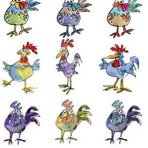 Funny Cute Cartoon Roosters