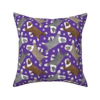 Trotting Bearded Collies and paw prints - purple