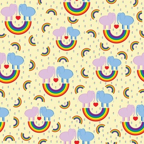 Elephants and Rainbows on a Yellow Background 