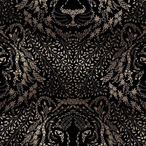 Floral tiger chinese year of the Tiger Black and Gold