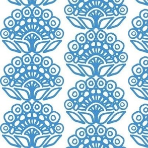 Folk Floral Petals, Bright Blue on White