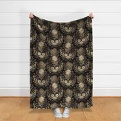 Garden Flowers Block Print Damask Black and Gold