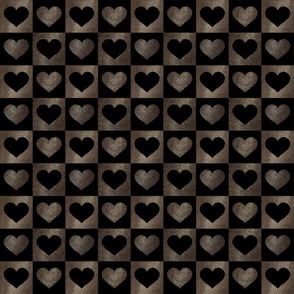 Dotted and Striped Texture Valentine love hearts in buffalo check Gingham Black and Gold