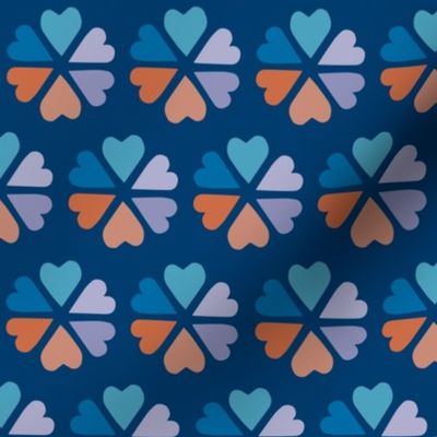 Middle Scale Geometric Hearts and Flowers - Retro Orange Light Violet Blue