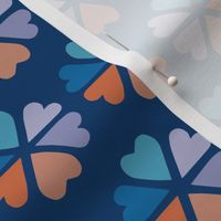 Middle Scale Geometric Hearts and Flowers - Retro Orange Light Violet Blue