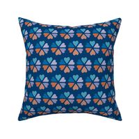 Middle Scale Geometric Hearts and Flowers - Retro Orange Light Violet Blue