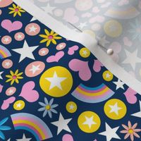 Ditsy Doodads (Bubblegum on Huckleberry) || small-scale hearts, stars, rainbows & flowers