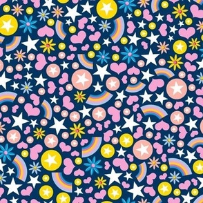 Ditsy Doodads (Bubblegum on Huckleberry) || small-scale hearts, stars, rainbows & flowers